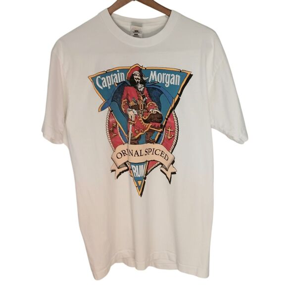 VTG Captain Morgan Original Spiced Rum T-Shirt Single Stitch Blue Red Size Large - Picture 2 of 16